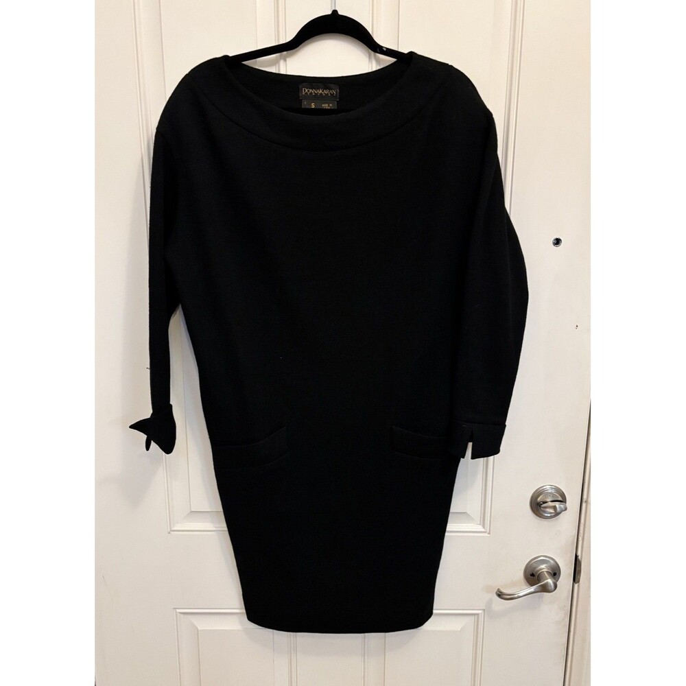 Donna Karan New York Wool Bodycon Dress Small black vintage 1980’s made in USA